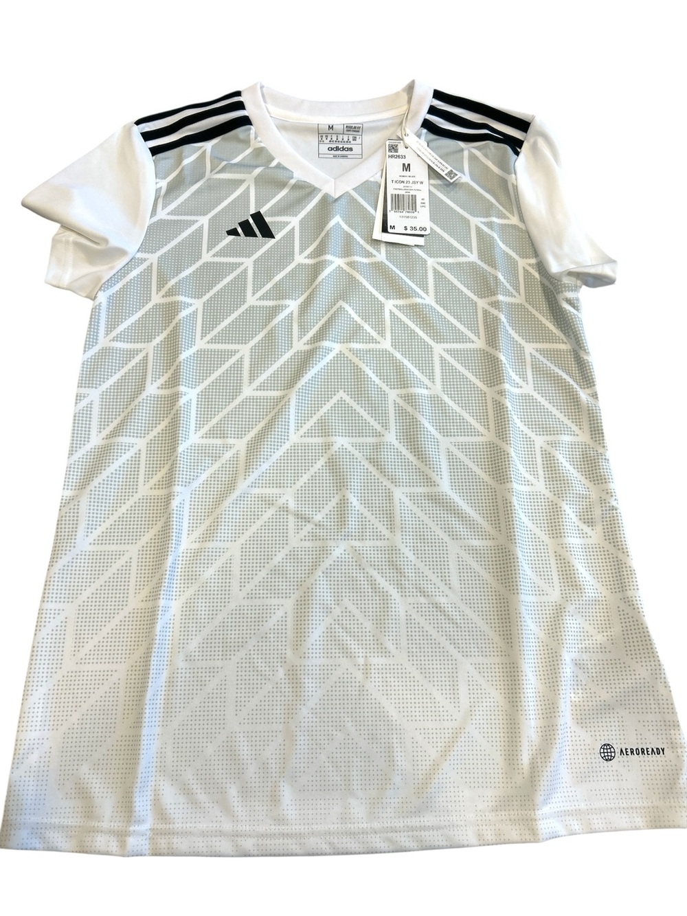Women's adidas White & Light Gray Women's Soccer Jersey with Black Stripes M